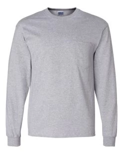 Gildan Mens Ultra Cotton Long Sleeve T-Shirt With Pocket -Outfit Fashion Shop 17643 f fl 637472706249415777