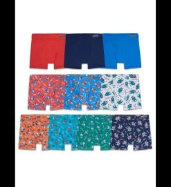 Fruit Of The Loom Toddler Boys Foldover Print Solid Boxer Briefs 10 Pack, 2T/3T