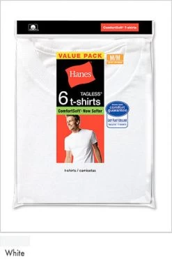Hanes Men's White TAGLESS Crewneck Undershirt 6-Pack -Outfit Fashion Shop 2135P6alt1