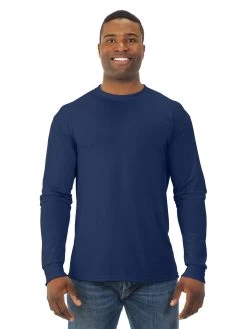 Jerzees Mens DRI-POWER Sport Long Sleeve Crew T-Shirt -Outfit Fashion Shop 21MLR jnavy front.5b157c39fb85d668