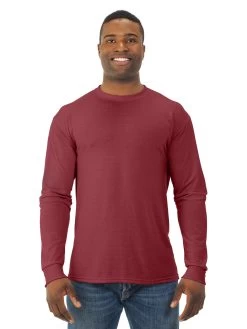 Jerzees Mens DRI-POWER Sport Long Sleeve Crew T-Shirt -Outfit Fashion Shop 21MLR maroon front.369948df962e0990