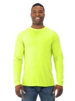 Jerzees Mens DRI-POWER Sport Long Sleeve Crew T-Shirt -Outfit Fashion Shop 21MLR safety green front.8b06f7709efbadc9