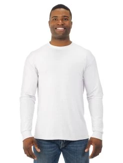 Jerzees Mens DRI-POWER Sport Long Sleeve Crew T-Shirt -Outfit Fashion Shop 21MLR white front.70fd91f03e123a43