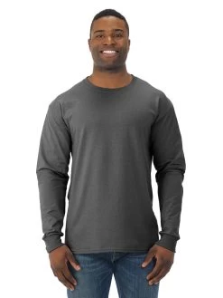 Jerzees Mens DRI-POWER Active Long Sleeve Crew T-Shirt -Outfit Fashion Shop 29LSR black heather front.a6e2d0c90eaa1d1f