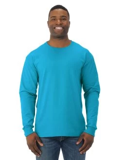 Jerzees Mens DRI-POWER Active Long Sleeve Crew T-Shirt -Outfit Fashion Shop 29LSR california blue front.951905e67c02d98a