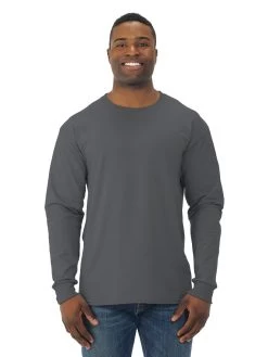 Jerzees Mens DRI-POWER Active Long Sleeve Crew T-Shirt -Outfit Fashion Shop 29LSR charcoal grey front.21422e0de87de628