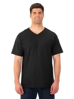 Fruit Of The Loom Mens HD Cotton Short Sleeve V-Neck T-Shirt -Outfit Fashion Shop 39VR black front.a865a4e4c344e267