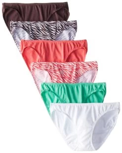 Fruit Of The Loom Womens Assorted Cotton Stretch Bikini - 6 Pack