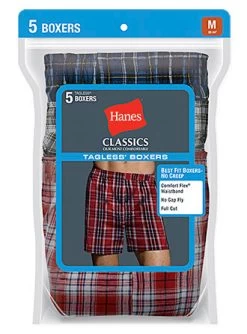 Hanes Classics Men's TAGLESS Tartan Boxers With Comfort Flex Waistband 5-Pack -Outfit Fashion Shop 745BP5