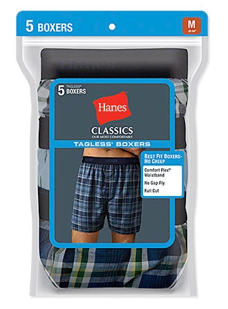 Hanes Classics Men's Yarn Dye Exposed Waistband Boxer 5-Pack 4 Hanes Classics Men's Yarn Dye Exposed Waistband Boxer 5-Pack - Image 2