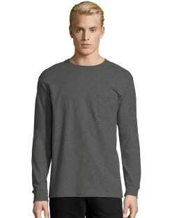 Hanes Men's TAGLESS Long-Sleeve T-Shirt With Pocket -Outfit Fashion Shop 82dfb8a8 8494 4a0b ab02 791902a7388f