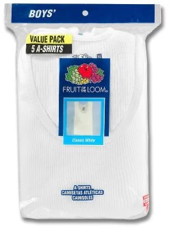 Fruit Of The Loom Boys` 5-Pack White A-Shirt