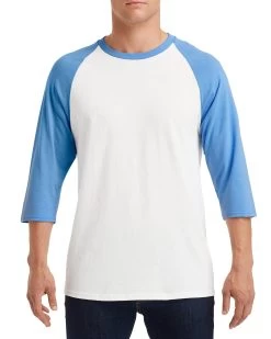 Gildan Mens Heavy Cotton 3/4 Raglan T-Shirt, XS, White/Royal -Outfit Fashion Shop 95095f2d 10bc 4901 a64d 662e7ddde2ba