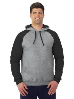 Jerzees Mens NuBlend Color-Block Raglan Pull Over Hooded Sweatshirt -Outfit Fashion Shop 96CR oxford black front.ff4a1487b5566e25