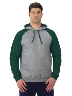 Jerzees Mens NuBlend Color-Block Raglan Pull Over Hooded Sweatshirt -Outfit Fashion Shop 96CR oxford forest green front.3a03bc056ba1b110