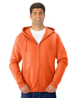 Jerzees Adult NuBlend Full Zip Hooded Sweatshirt -Outfit Fashion Shop 993MR safety orange front.b65b17e040cd9ded