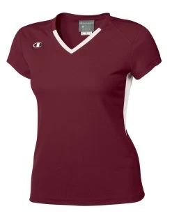 Champion Champion Double Dry Cap-Sleeve Women's Jersey -Outfit Fashion Shop CHP CN289 MaroonWhite
