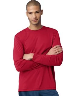 Hanes Men’s Cool Dri Long Sleeve Performance T-Shirt -Outfit Fashion Shop EBY 24270 DeepRed