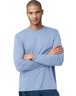 Hanes Men’s Cool Dri Long Sleeve Performance T-Shirt -Outfit Fashion Shop EBY 24270 LightBlue