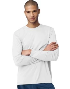 Hanes Men’s Cool Dri Long Sleeve Performance T-Shirt -Outfit Fashion Shop EBY 24270 White