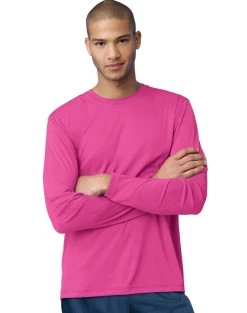 Hanes Men’s Cool Dri Long Sleeve Performance T-Shirt -Outfit Fashion Shop EBY 24270 WowPink