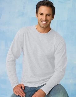 Hanes TAGLESS Nano-T Men's Long-Sleeve Tee -Outfit Fashion Shop EBY 24271 Ash