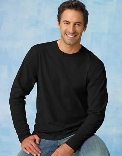 Hanes TAGLESS Nano-T Men's Long-Sleeve Tee -Outfit Fashion Shop EBY 24271 Black