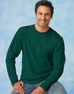 Hanes TAGLESS Nano-T Men's Long-Sleeve Tee -Outfit Fashion Shop EBY 24271 DeepForest