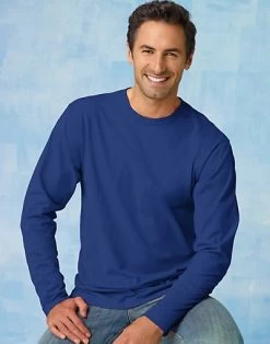 Hanes TAGLESS Nano-T Men's Long-Sleeve Tee -Outfit Fashion Shop EBY 24271 DeepRoyal