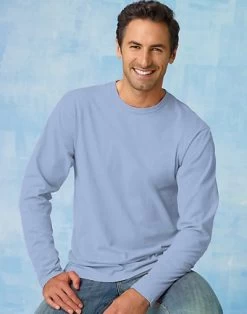 Hanes TAGLESS Nano-T Men's Long-Sleeve Tee -Outfit Fashion Shop EBY 24271 LightBlue