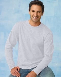 Hanes TAGLESS Nano-T Men's Long-Sleeve Tee -Outfit Fashion Shop EBY 24271 LightSteel