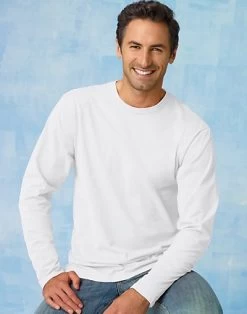 Hanes TAGLESS Nano-T Men's Long-Sleeve Tee -Outfit Fashion Shop EBY 24271 White