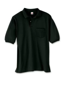 Hanes Cotton-Blend Jersey Men's Polo With Pocket -Outfit Fashion Shop EBY H0504 Black