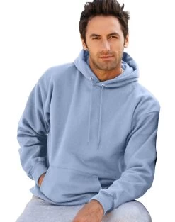 Hanes Ultimate Cotton Pullover Fleece Men's Hood 10 Oz 33 Hanes Ultimate Cotton Pullover Fleece Men's Hood 10 Oz -Outfit Fashion Shop EBY HF170 LightBlue