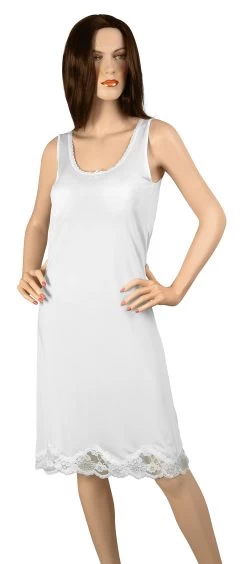 Gemsli Blend, Nylon Full Slip With Novelty Lace, Cling Free -Outfit Fashion Shop FK402 WHT