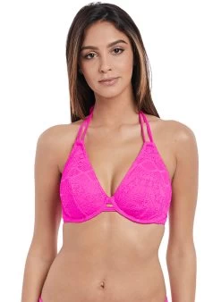 Freya Womens Sundance Underwire Bandless Halter Bikini Top -Outfit Fashion Shop FREYA SWIM SUNDANCE HOT PINK UW BANDLESS HALTER BIKINI TOP AS3971 F TRADE 3000 SS18