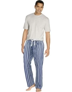 Hanes Mens Sleep Set With Woven Knit Pants -Outfit Fashion Shop HBI 124646 OatmealHeather