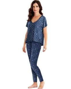 Maidenform Womens Dolman Top & Leggings Lounge Set -Outfit Fashion Shop HBI 28989 MosaicMidnightSky
