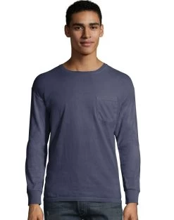 Hanes Mens ComfortWash Garment Dyed Long Sleeve Pocket Tee -Outfit Fashion Shop HBI GDH250 AnchorSlate