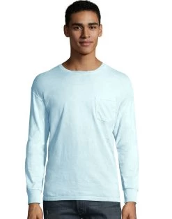 Hanes Mens ComfortWash Garment Dyed Long Sleeve Pocket Tee -Outfit Fashion Shop HBI GDH250 SoothingBlue