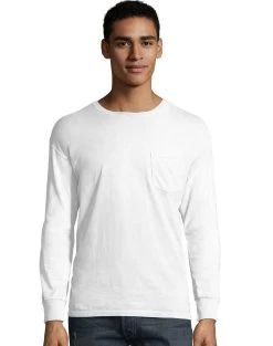 Hanes Mens ComfortWash Garment Dyed Long Sleeve Pocket Tee -Outfit Fashion Shop HBI GDH250 White 962cfadf 73a7 4c35 b2ae 5faf2b1f1581
