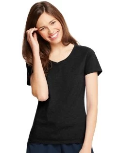 Hanes X-Temp Women`s V-Neck T-Shirt 25 Hanes X-Temp Women`s V-Neck T-Shirt -Outfit Fashion Shop HBI H42V0 Black