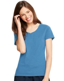 Hanes X-Temp Women`s V-Neck T-Shirt 33 Hanes X-Temp Women`s V-Neck T-Shirt -Outfit Fashion Shop HBI H42V0 NeonBlueHeather