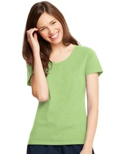 Hanes X-Temp Women`s V-Neck T-Shirt 35 Hanes X-Temp Women`s V-Neck T-Shirt -Outfit Fashion Shop HBI H42V0 NeonLimeHeather