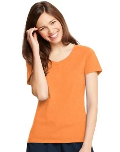 Hanes X-Temp Women`s V-Neck T-Shirt 36 Hanes X-Temp Women`s V-Neck T-Shirt -Outfit Fashion Shop HBI H42V0 NeonOrangeHeather