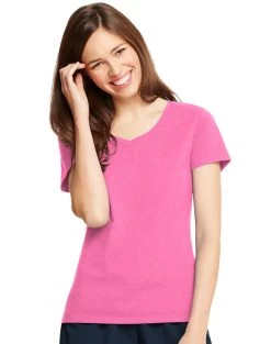 Hanes X-Temp Women`s V-Neck T-Shirt 37 Hanes X-Temp Women`s V-Neck T-Shirt -Outfit Fashion Shop HBI H42V0 NeonPinkHeather