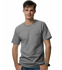Hanes Beefy-T Adult Pocket T-Shirt -Outfit Fashion Shop HBI H5190 CharcoalHeather