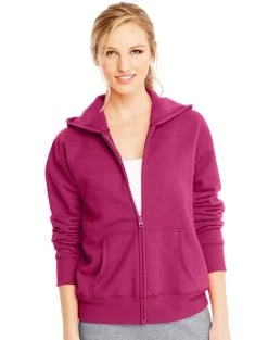 Hanes Women`s ComfortSoft EcoSmart Full-Zip Hoodie Sweatshirt -Outfit Fashion Shop HBI HO4637 JazzberryPink