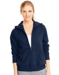 Hanes Women`s ComfortSoft EcoSmart Full-Zip Hoodie Sweatshirt -Outfit Fashion Shop HBI HO4637 Navy