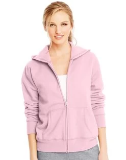 Hanes Women`s ComfortSoft EcoSmart Full-Zip Hoodie Sweatshirt -Outfit Fashion Shop HBI HO4637 PalePink